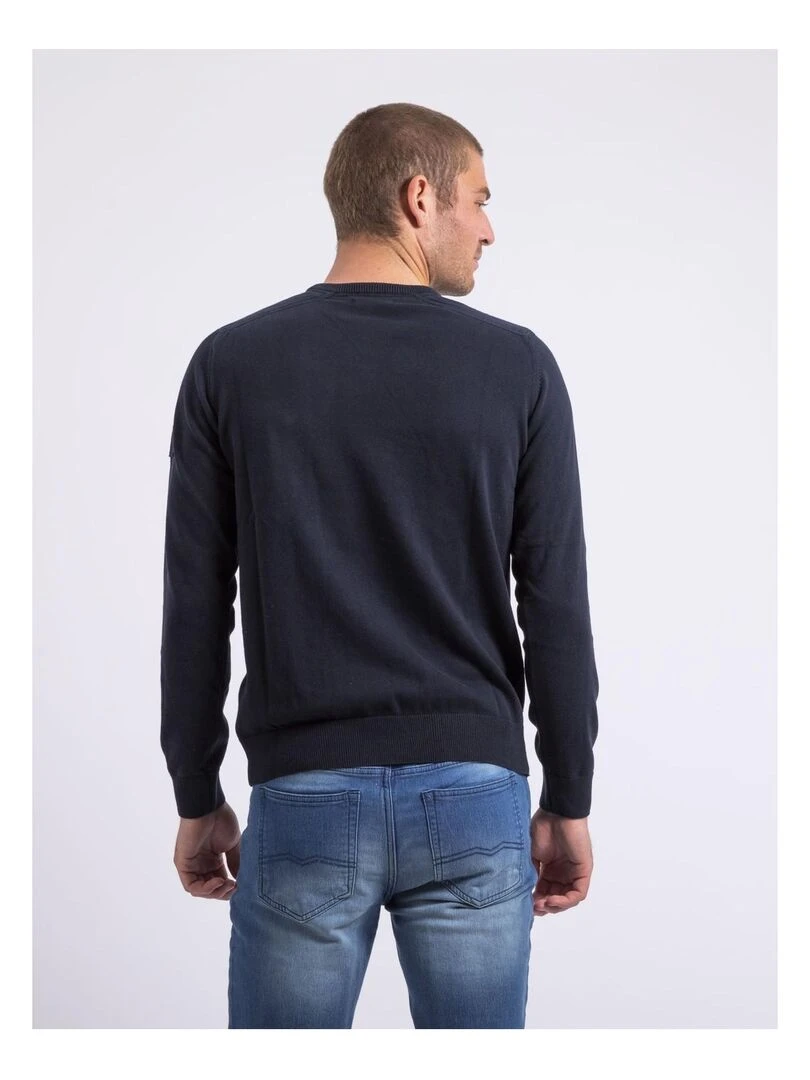 Pull fin col V coton ANTON Bleu marine