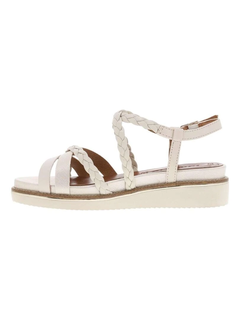 TAMARIS Nu pieds cuir talon compensée Ivoire