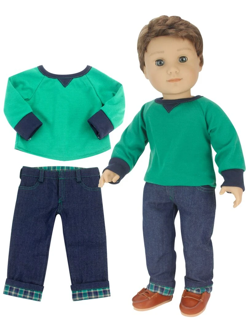 Sophia's   18" poupée   chemise  jean à menace en flanelle et mocassins bruns de penny   vert   N/A