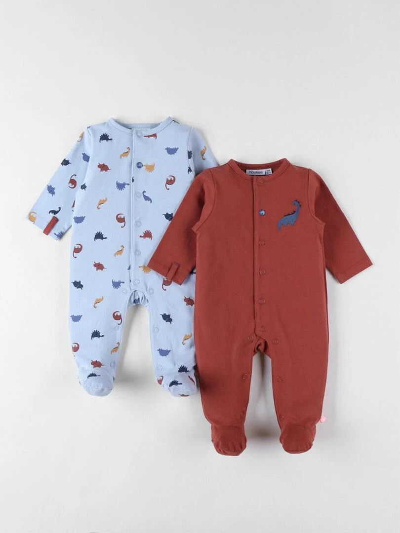 Set de 2 pyjamas 1 pièce en jersey brique/beige clair Noukie's Bleu