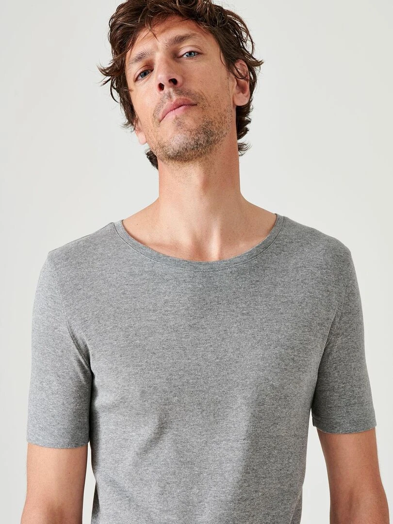 Lot de 2 t shirts col rond manches courtes Essential pur coton peigné Damart Gris chiné