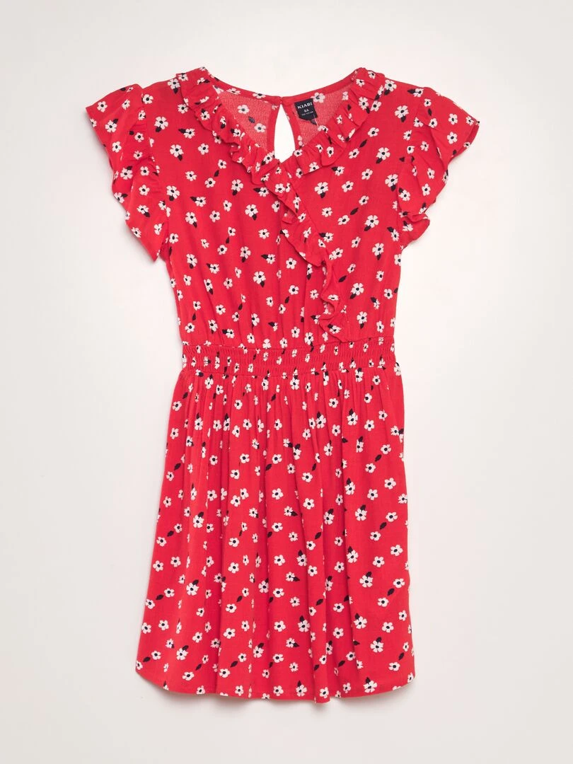 Robe à volants imprimée Rouge