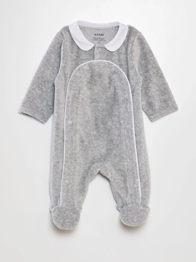 Pyjama en velours col claudine Gris