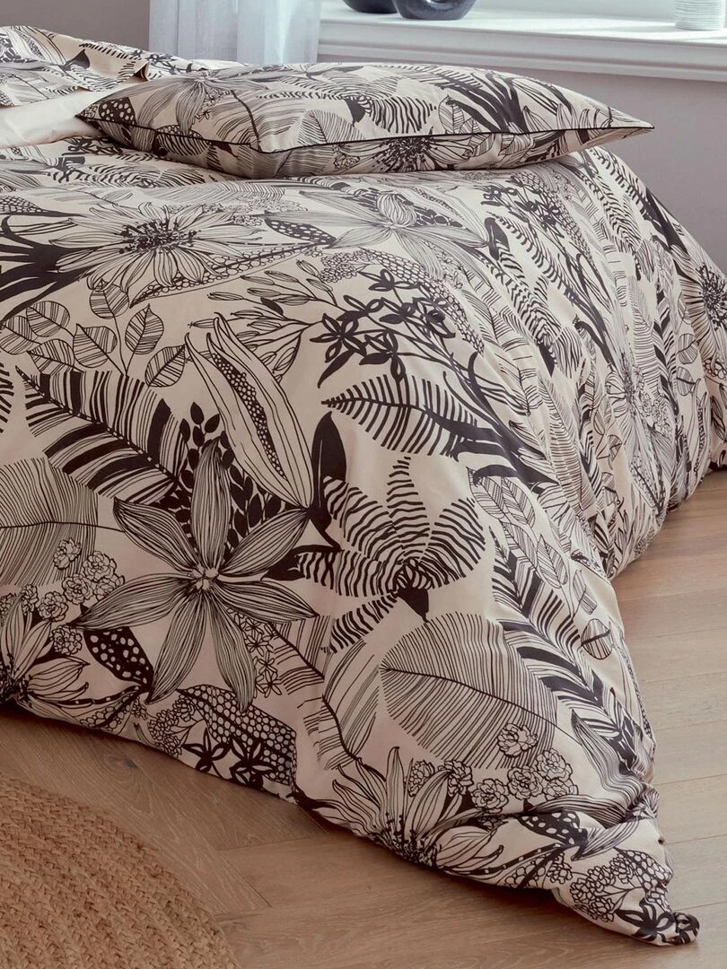 Drap plat aux impressions noires   Beige