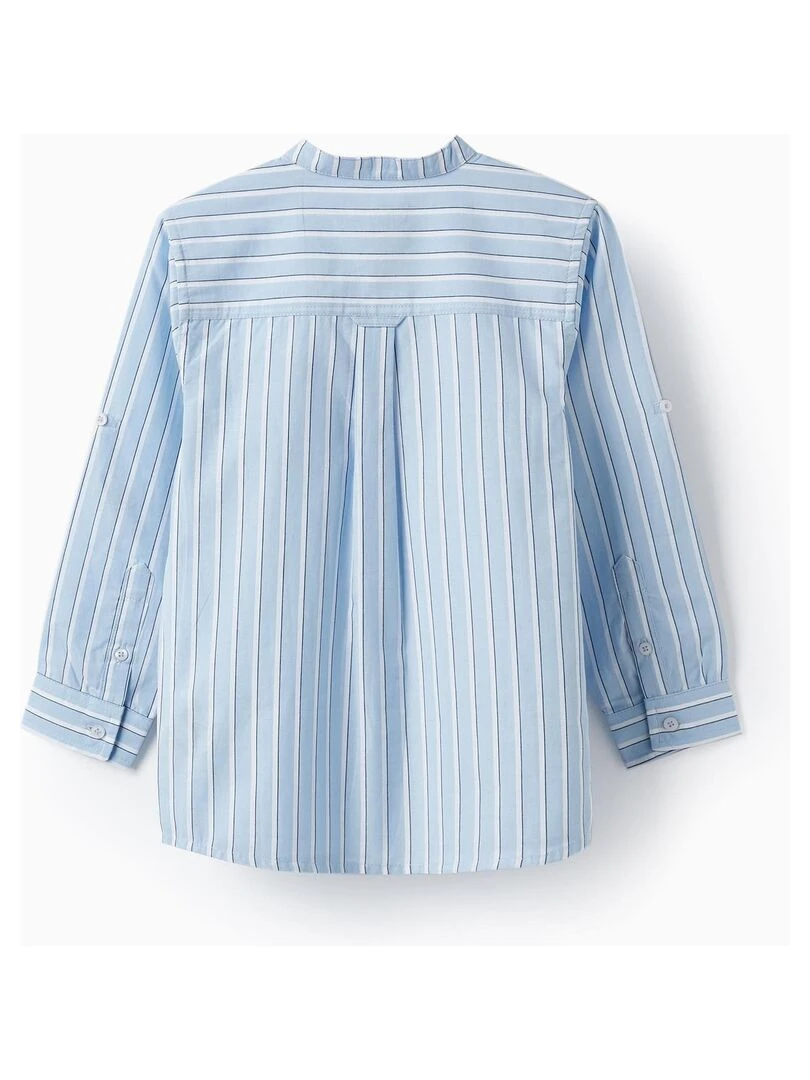 Chemise en coton à rayures pour garçon manches longues CÉRÉMONIE Bleu clair