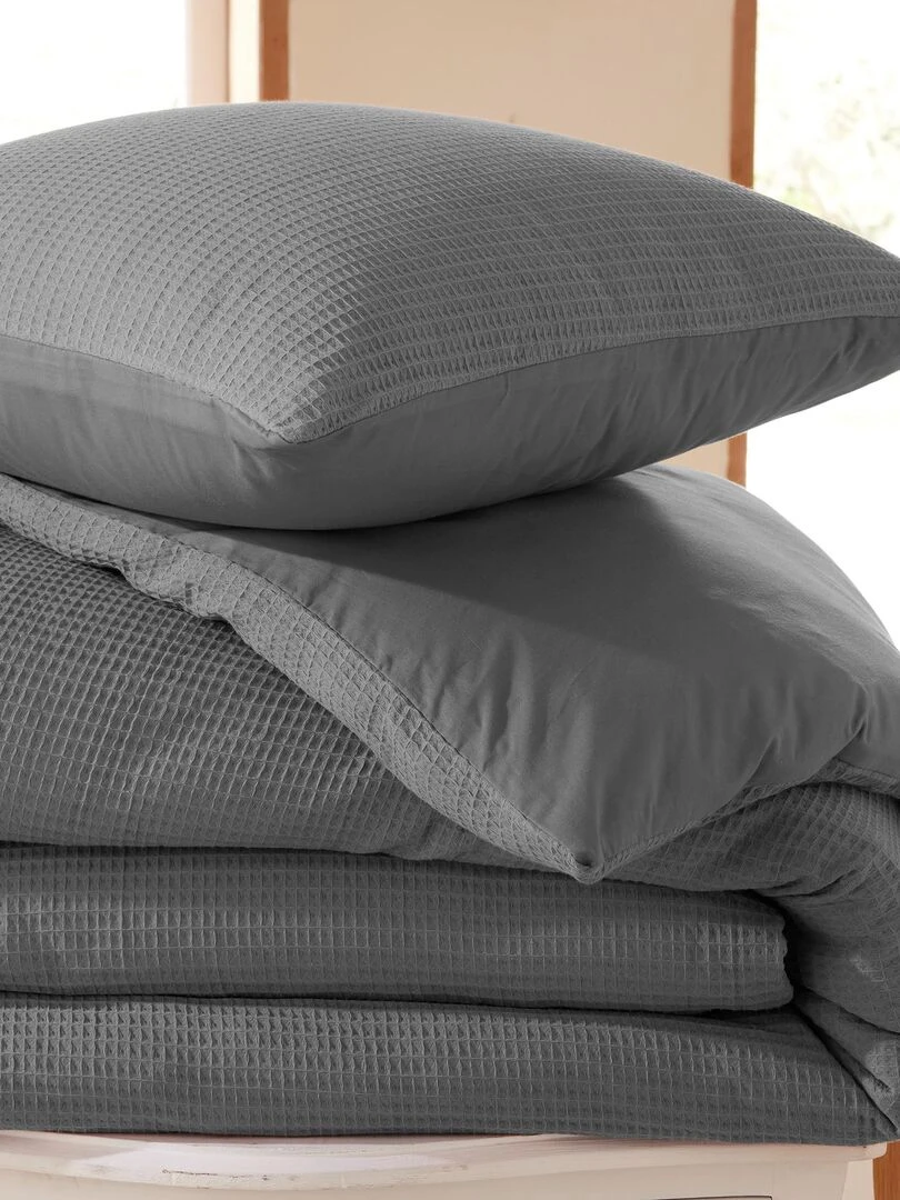 Parure de couette "Nid d'abeille" 240 x 220 pour lit 2 Places 140 à 160 cm   Gris foncé