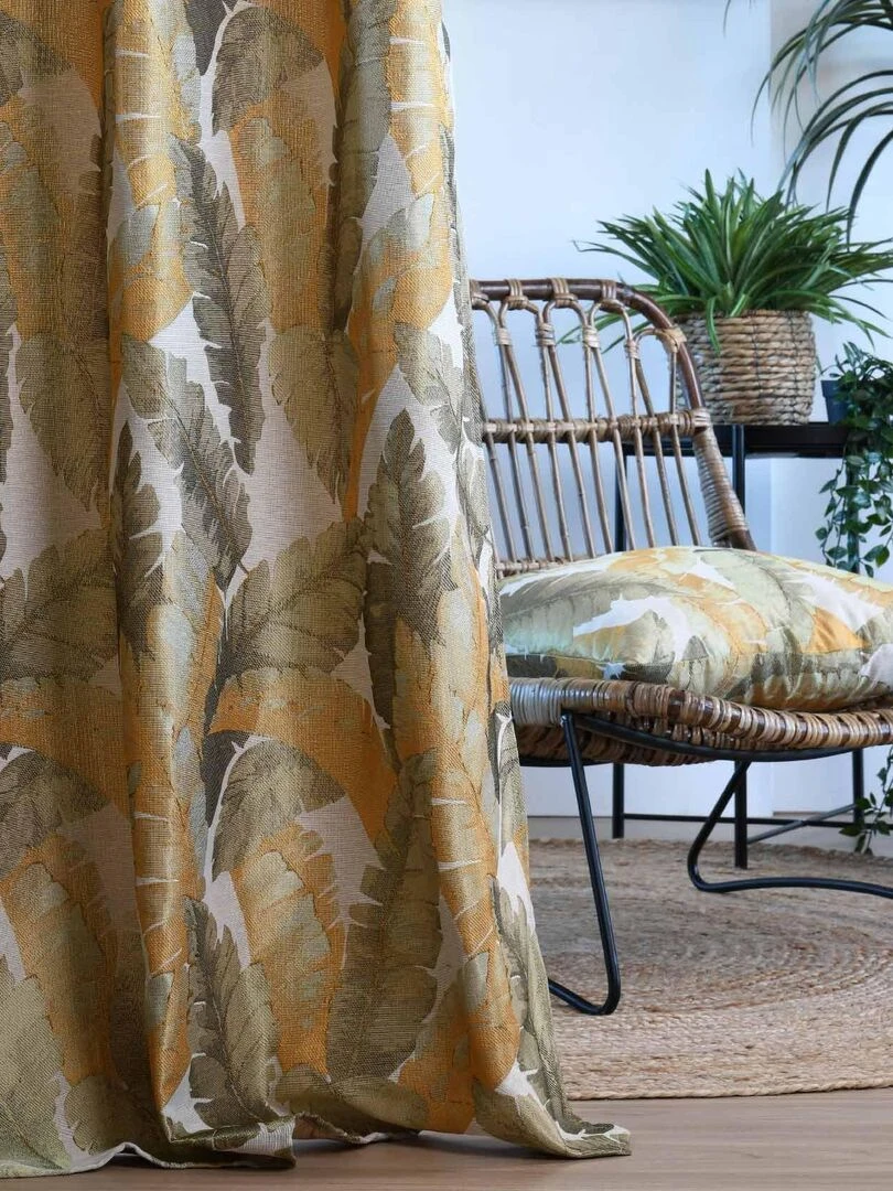 Rideau d'ameublement aux doux feuillages   Jaune moutarde