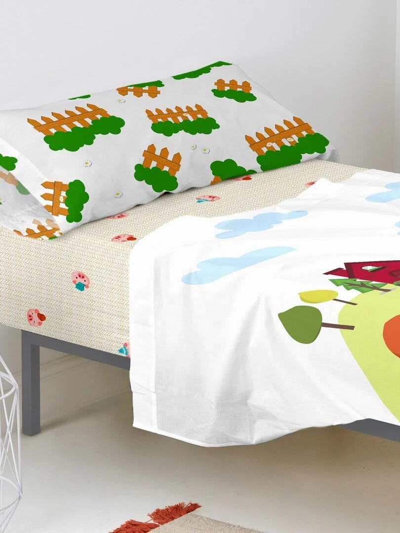 Drap housse Piggys "Happyfriday" Blanc