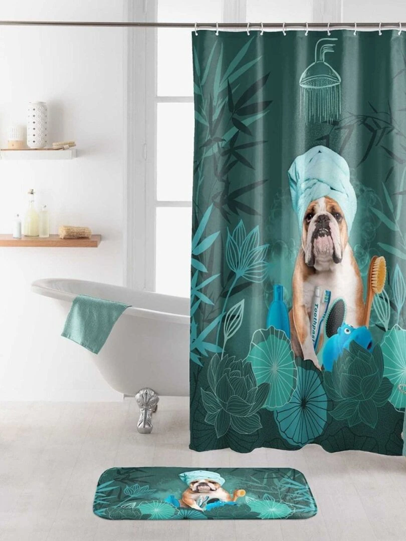 Rideau de douche 180x200 Doggy Zen Bleu