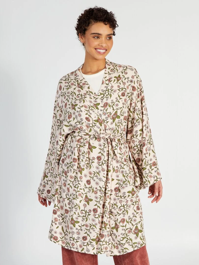 Peignoir en twill à motif   Rose