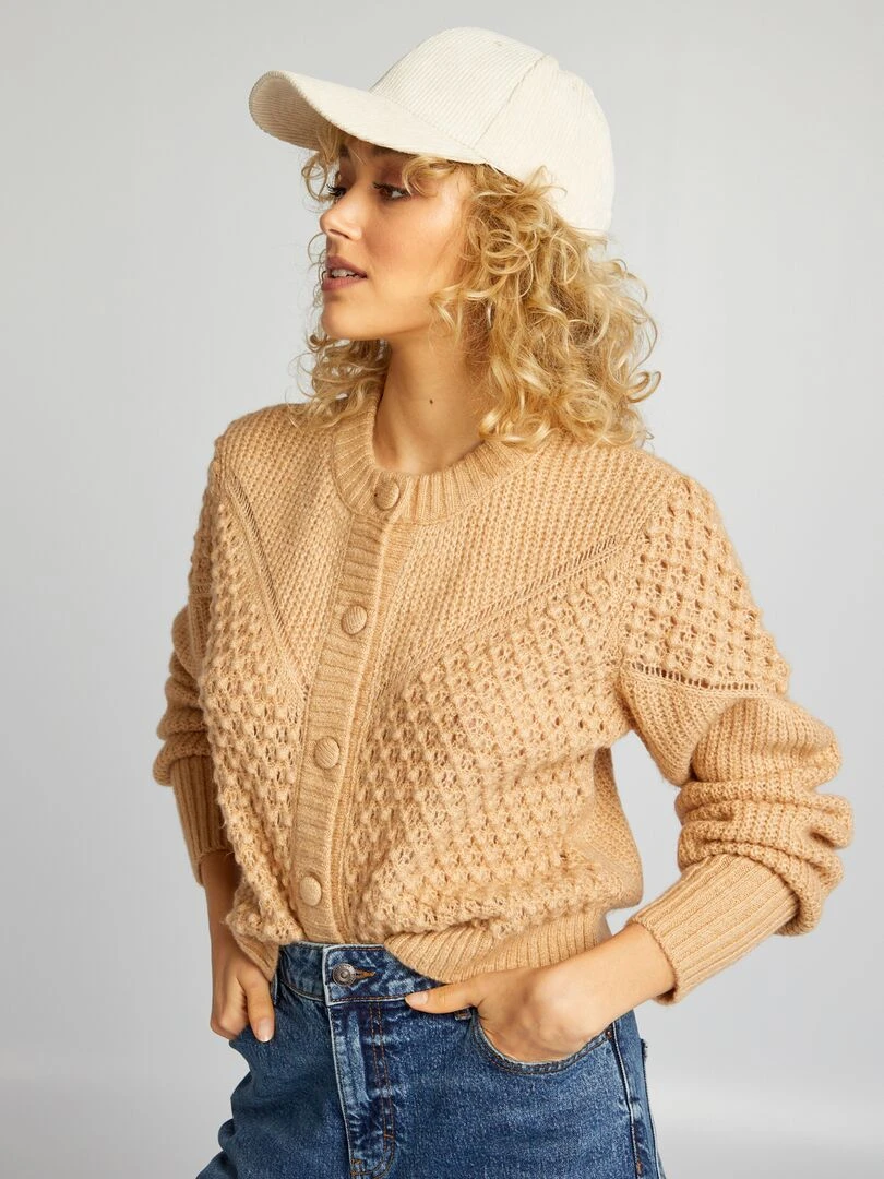 Gilet en maille mousse et fantaisie Beige