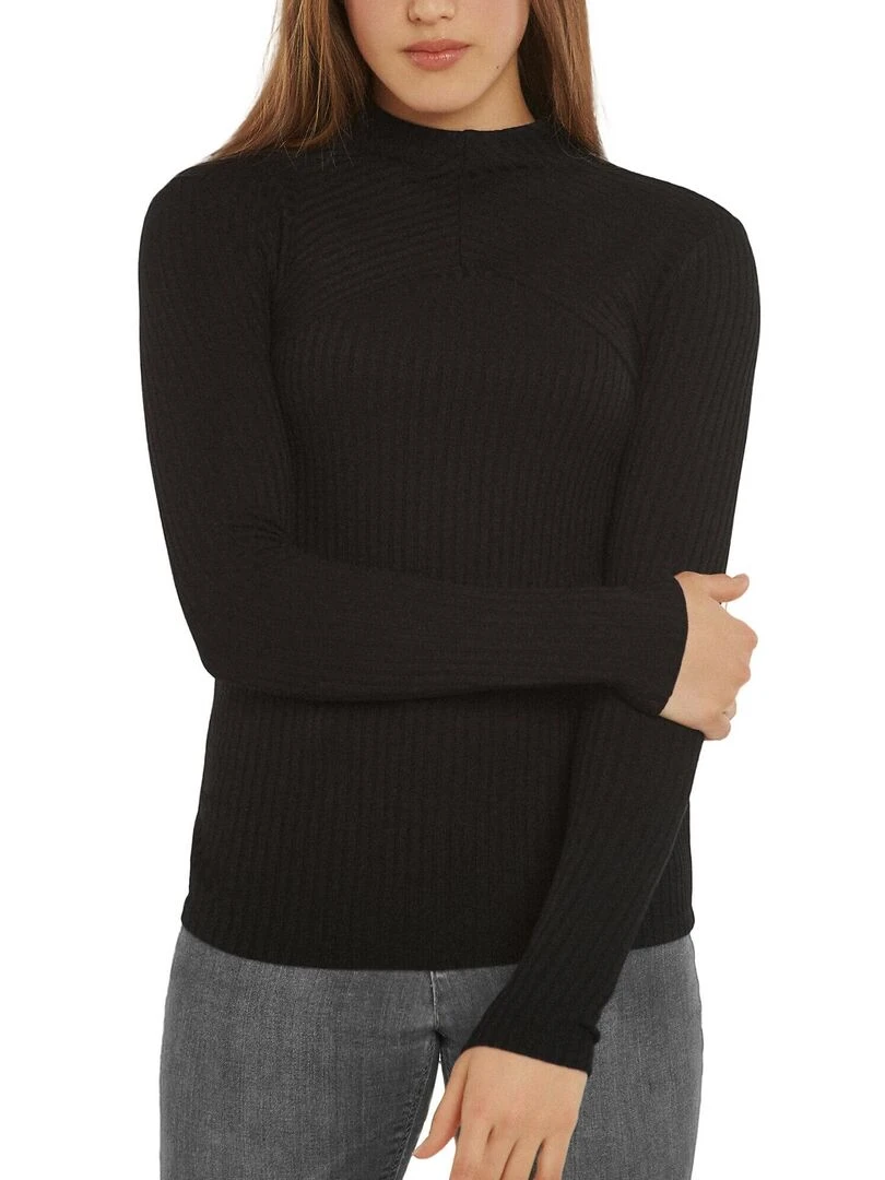 Top col montant manches longues Cosy Noir