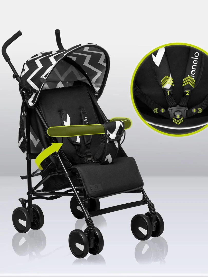 LIONELO Elia Poussette bébé canne compacte De 6 à 36 mois Accessoires inclus Noir Noir Blanc