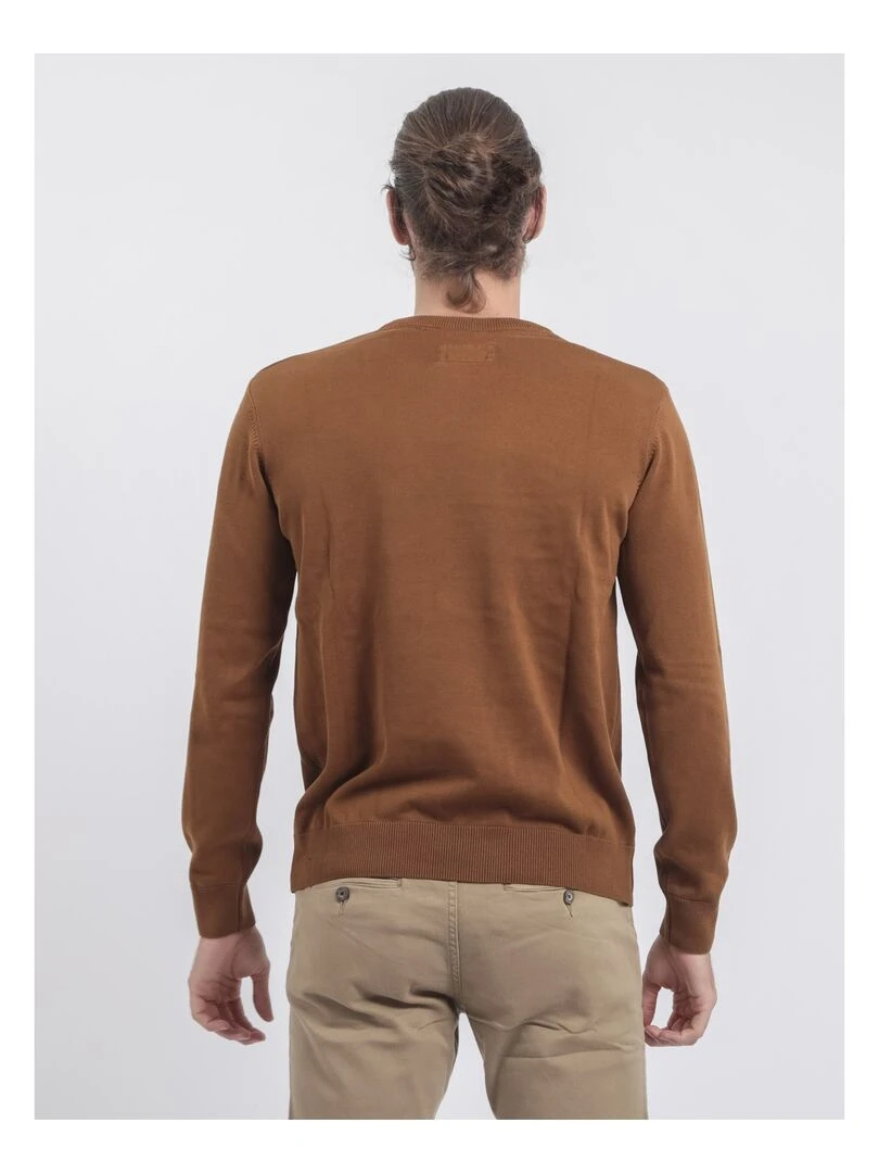 Pull col rond pur coton LADARKO Marron caramel