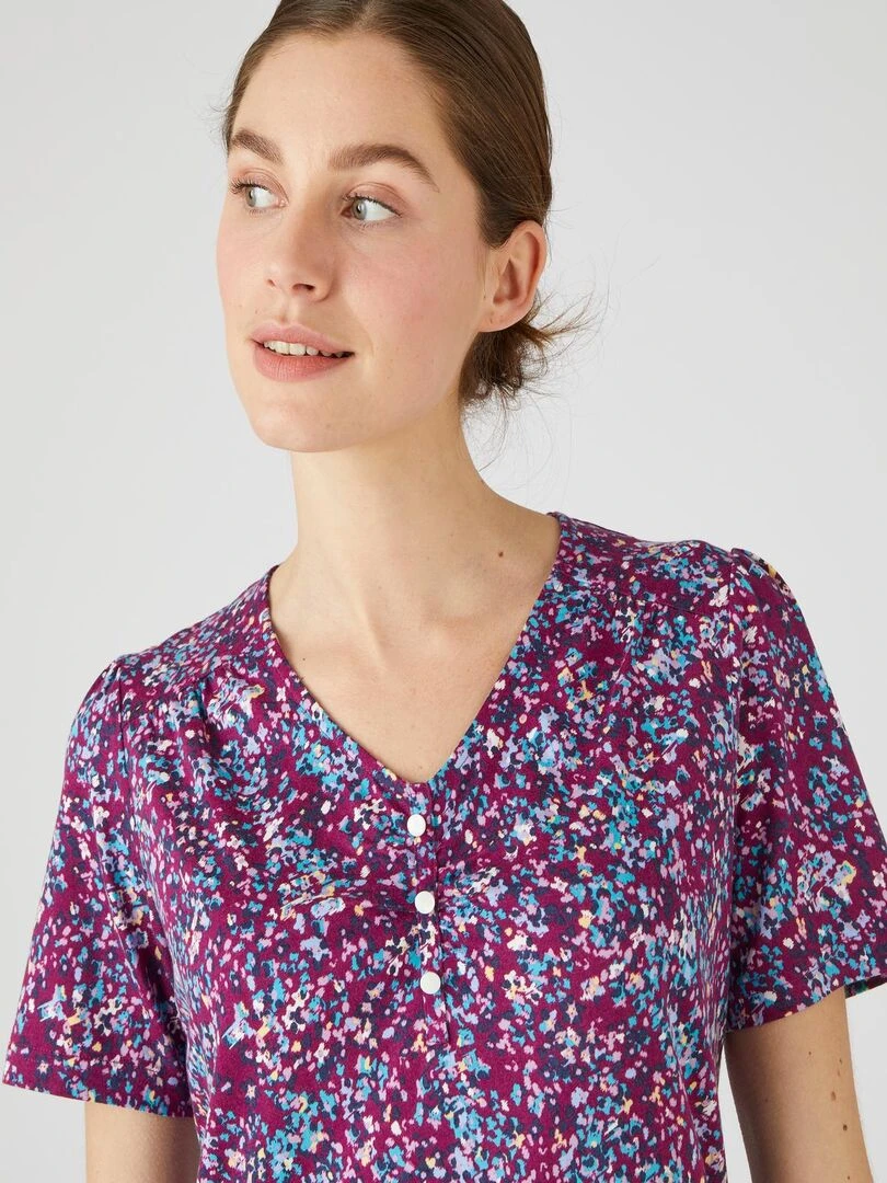 Tee shirt imprimé coton/modal manches courtes Damart Violet