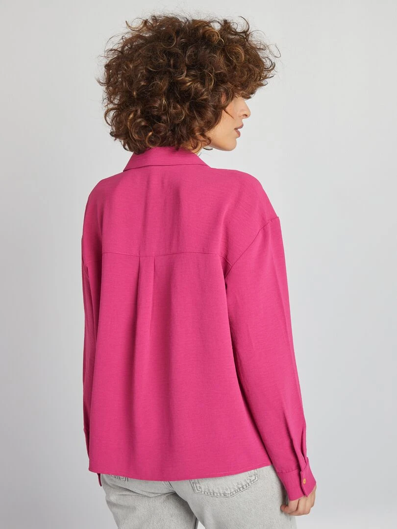 Chemisier manches longues à col pyjama   Rose