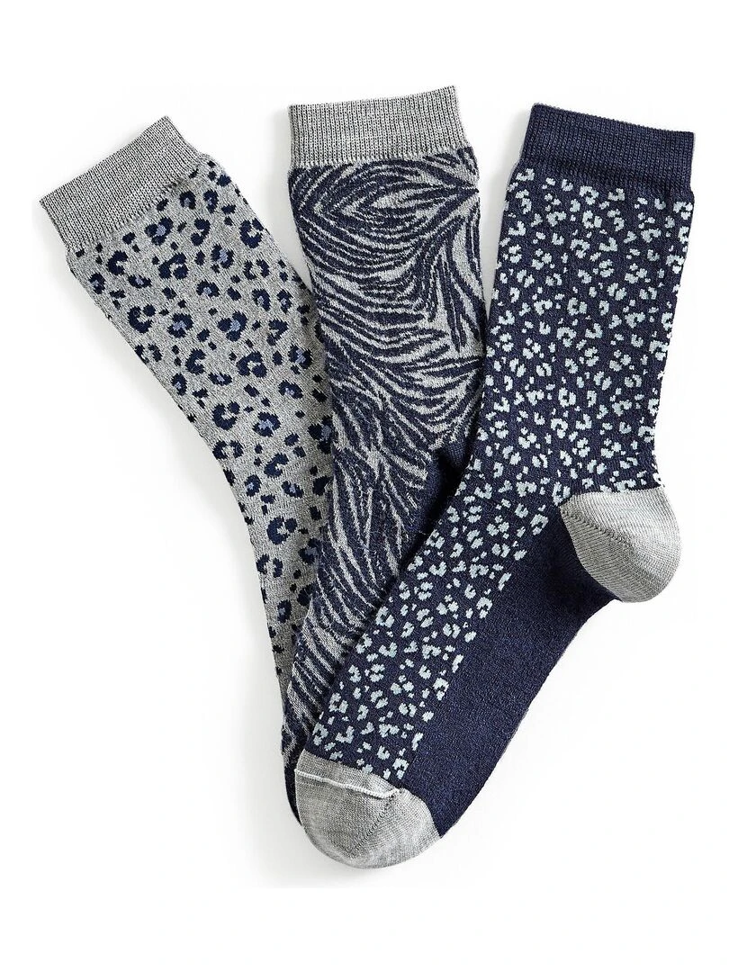Lot de 3 paires de mi chaussettes maille jacquard mélange laine et Thermolactyl Damart Bleu
