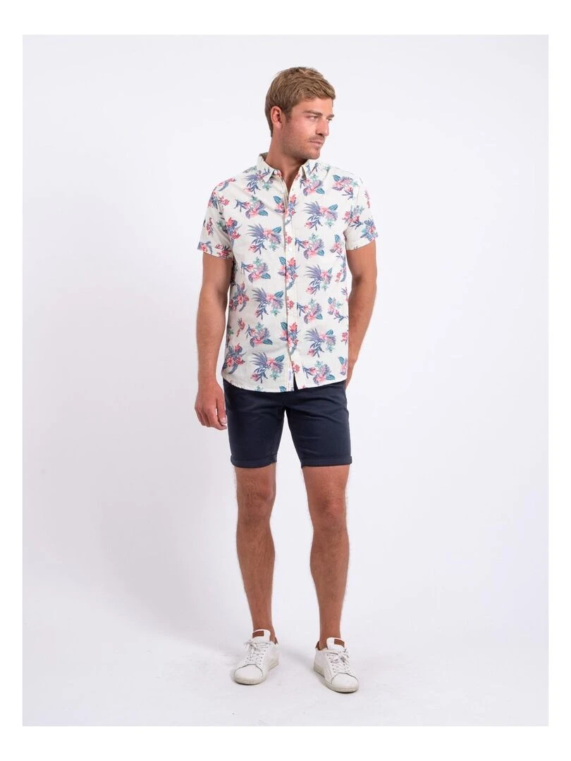 Chemise manches courtes pur coton motifs DORIDA   Blanc