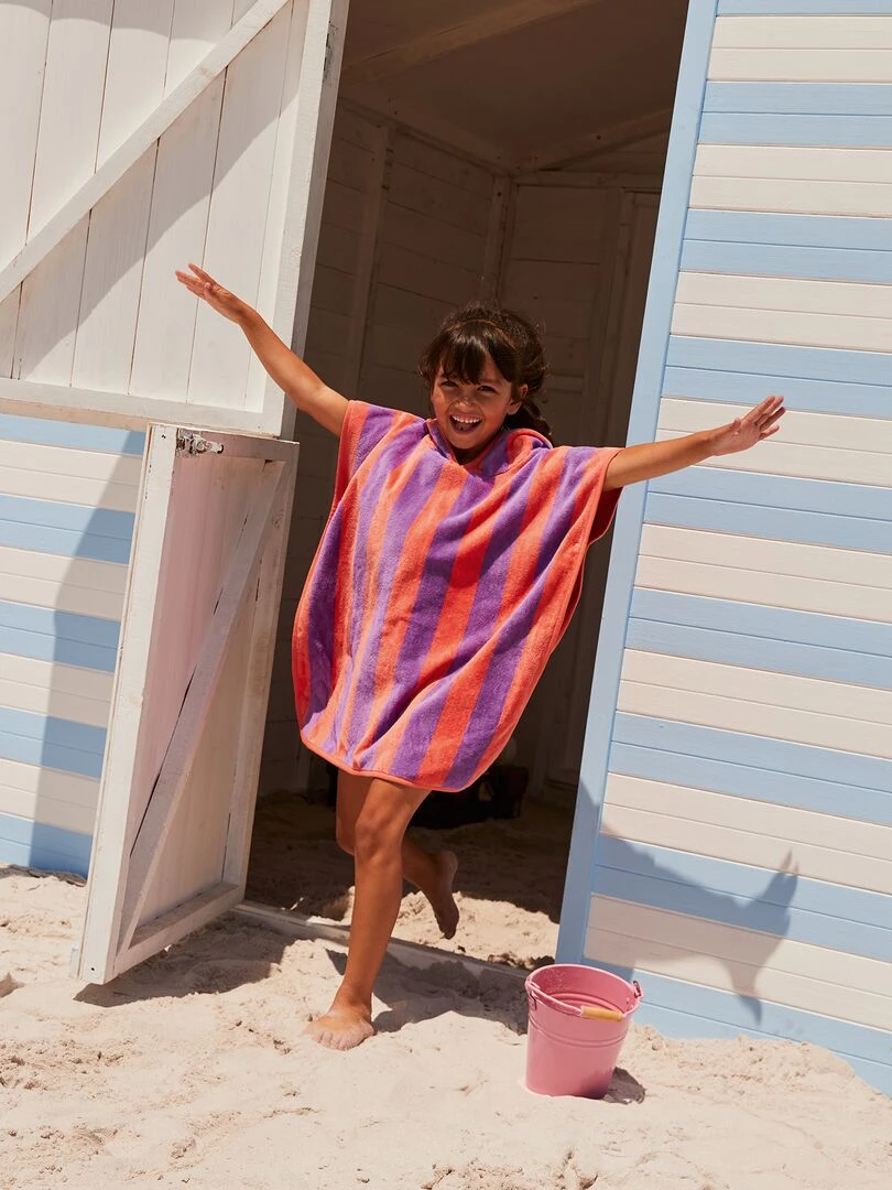 Cape de bain rayée bicolore Violet/orange