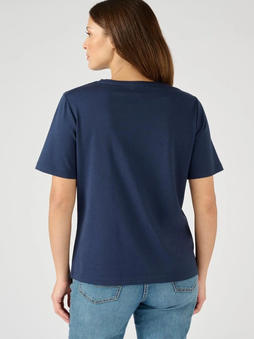 Tee shirt brodé pur coton   Damart   Bleu marine
