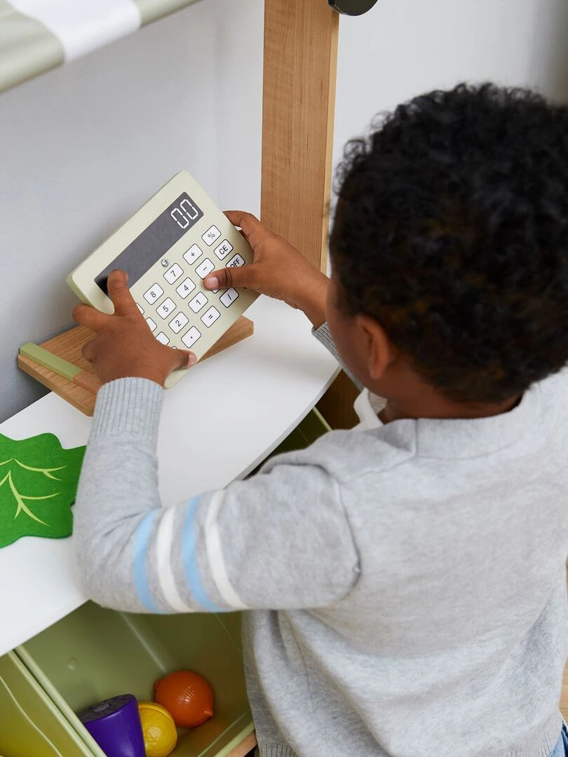 Marchande enfant stand petit marché bois avec 6 bacs à fruits et légumes vert Teamson Kids   Vert