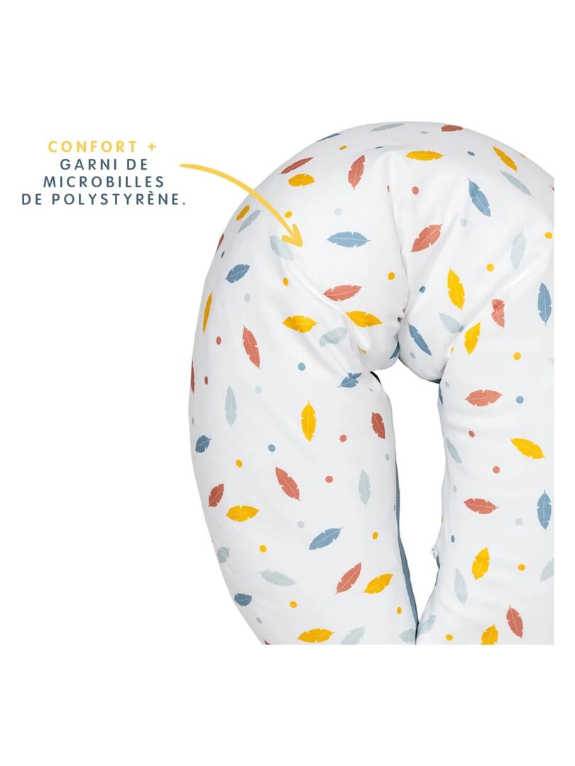 Coussin d'allaitement 110x53 cm Plumes + Bleu Bleu