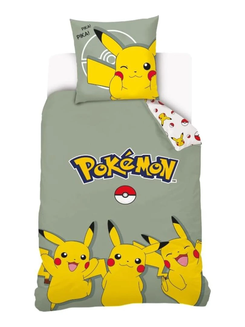 Housse de couette Pikachu Pokémon 140x200 cm 100% Coton Vert Sauge Vert