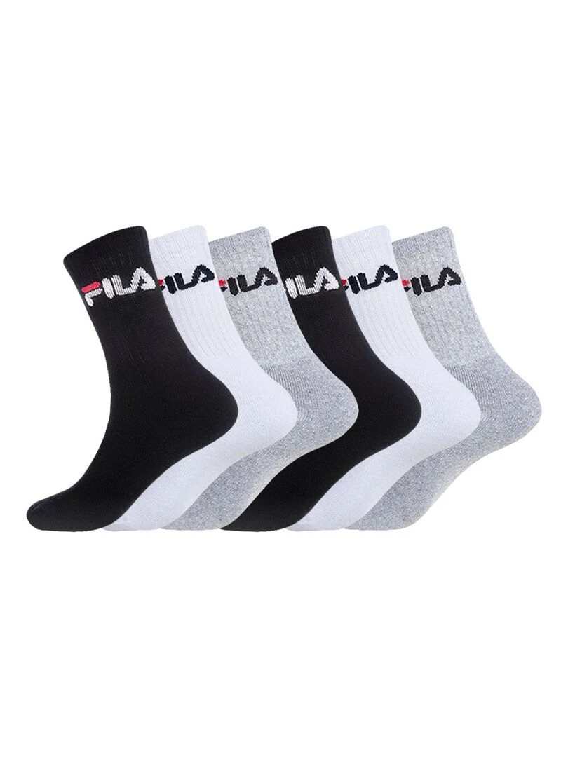 Lot de 6 Paires de Chaussettes Tennis Assorties Fila Blanc Noir Gris