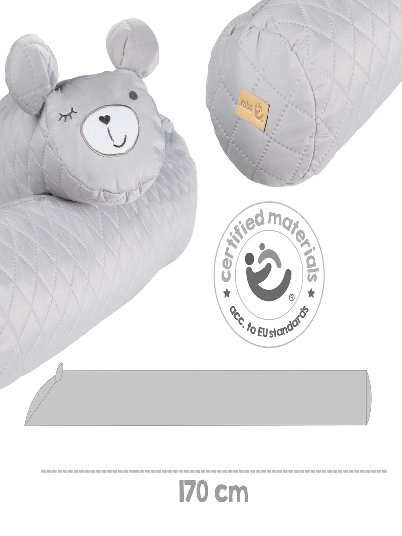 ROBA Serpent de Lit Bébé "roba Style"   170 cm   Avec Visage d'Ours   Gris Argenté   Gris