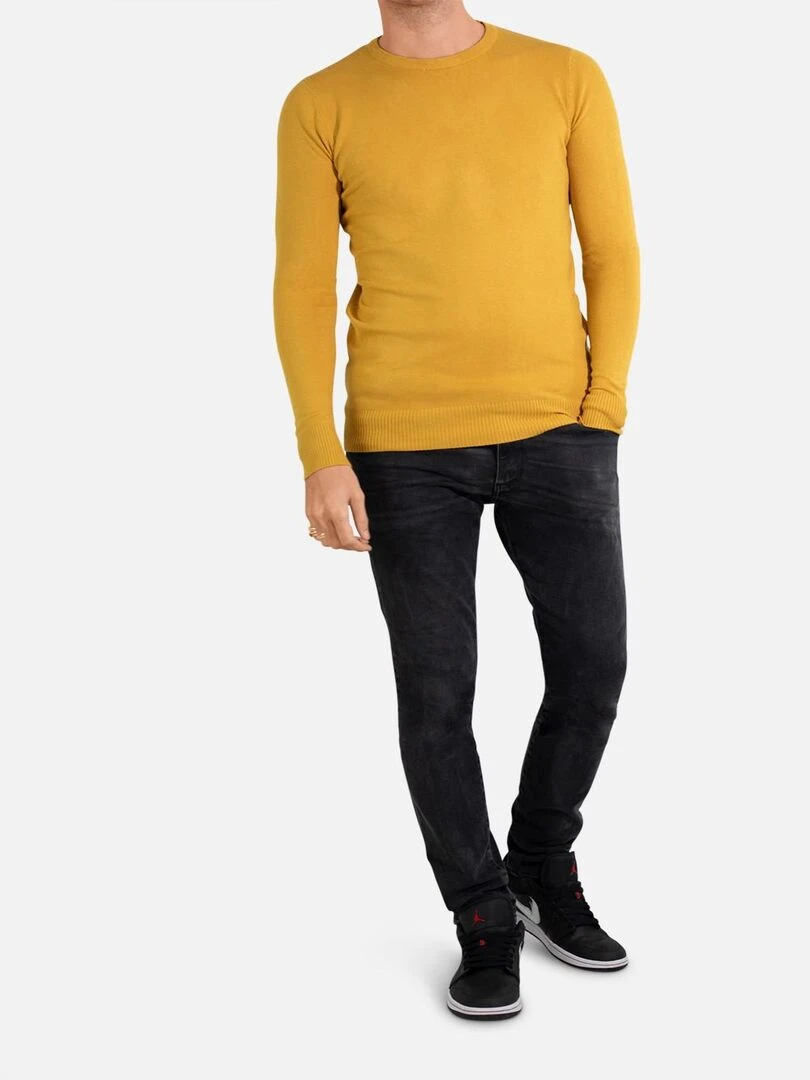 Pull manches longues col rond Kebello Jaune