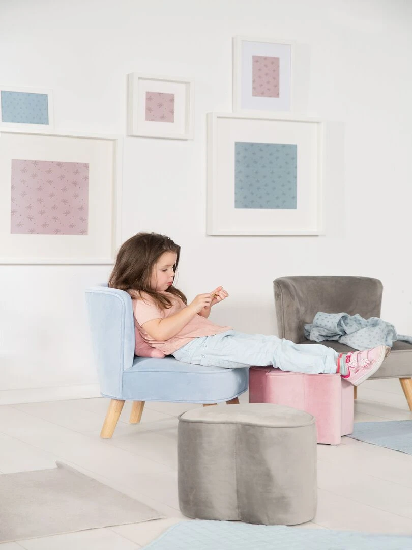 ROBA Mini Fauteuil en Velours "Lil Sofa"   Chaise Enfant avec Pieds en Bois Stables   Bleu Clair   Bleu clair