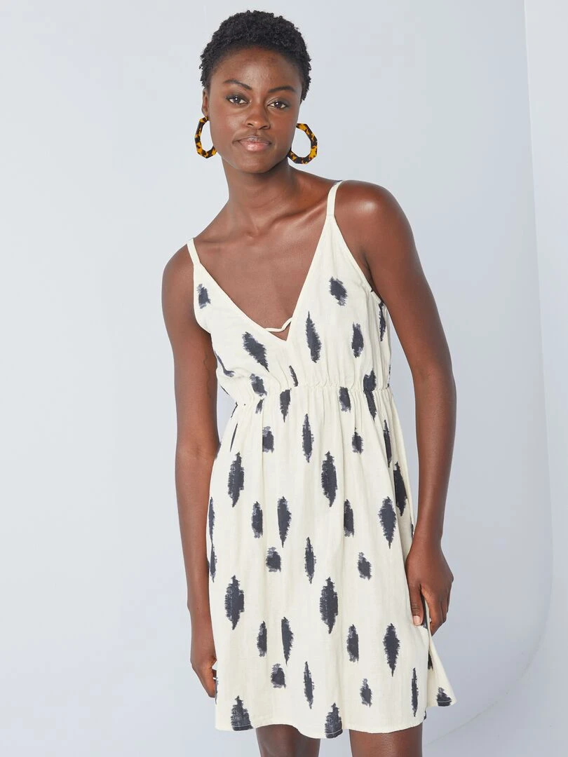 Robe courte tie and dye à fines bretelles Beige