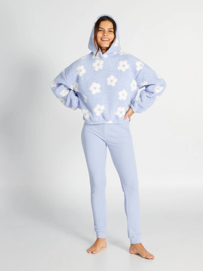 Ensemble pyjama pull à capuche + pantalon   2 pièces   Bleu