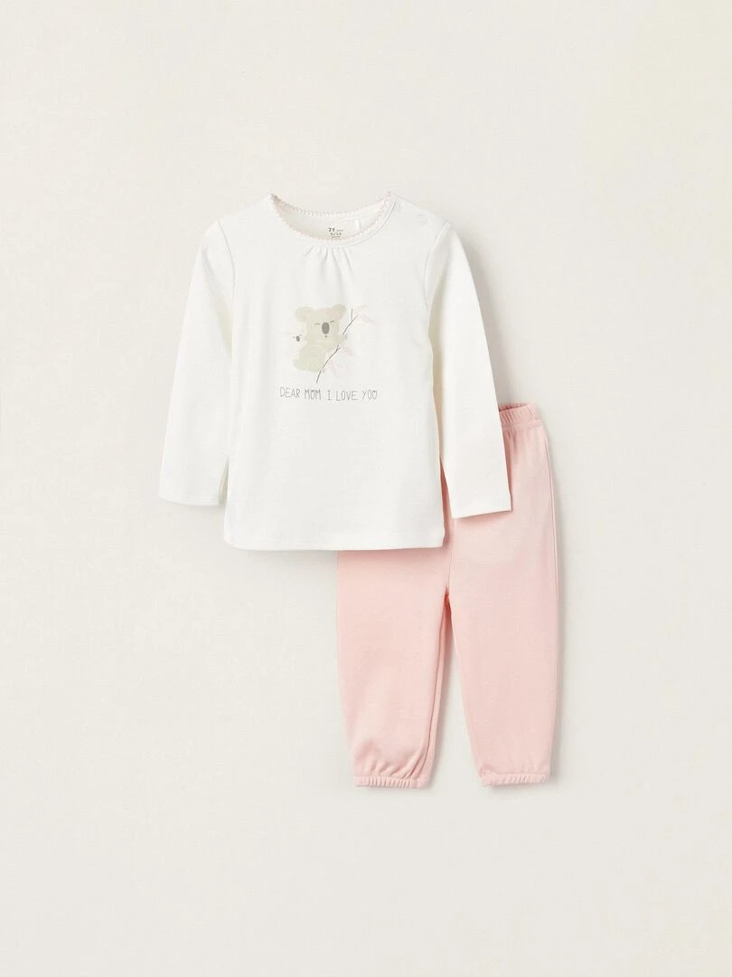 Pyjama en coton pour bébé fille 'Chère Maman' manches longues LITTLE LOVE NOTES Blanc