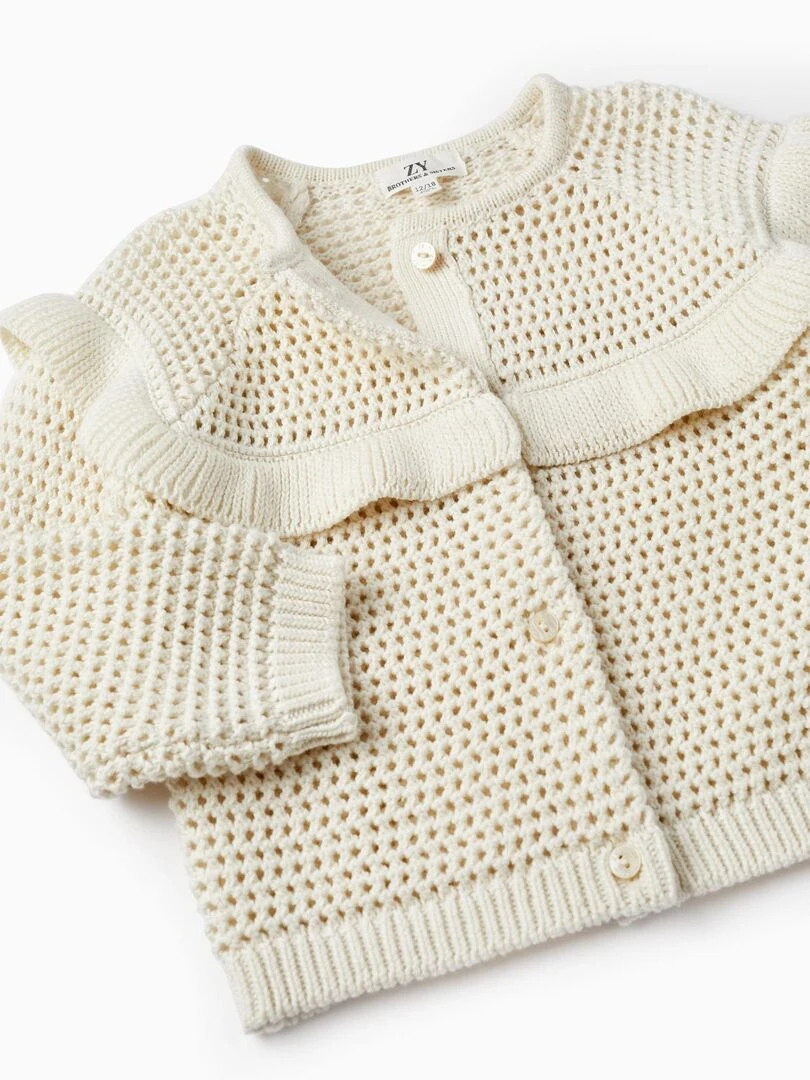 Gilet en Maille Perforée en Coton pour Bébé Fille 'B&S'  BROTHERS&SISTERS   Blanc