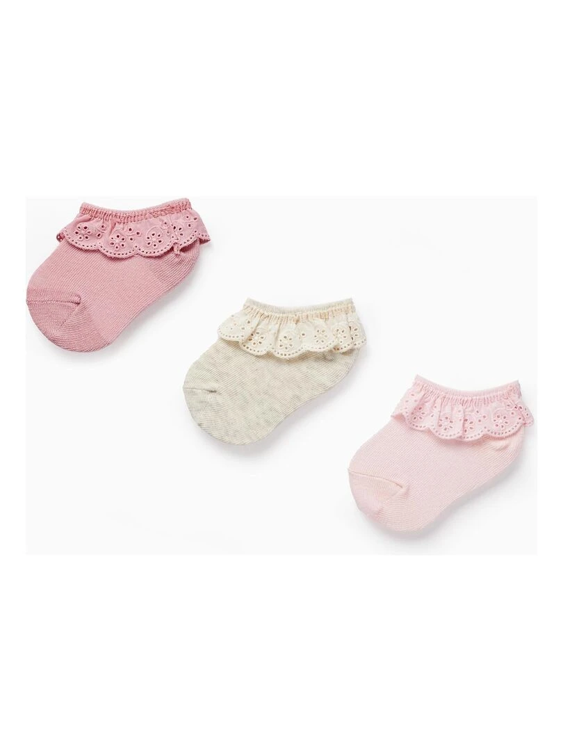 Lot 3 Paires de Chaussettes avec Broderie Anglaise pour Bébé Fille Multicolore