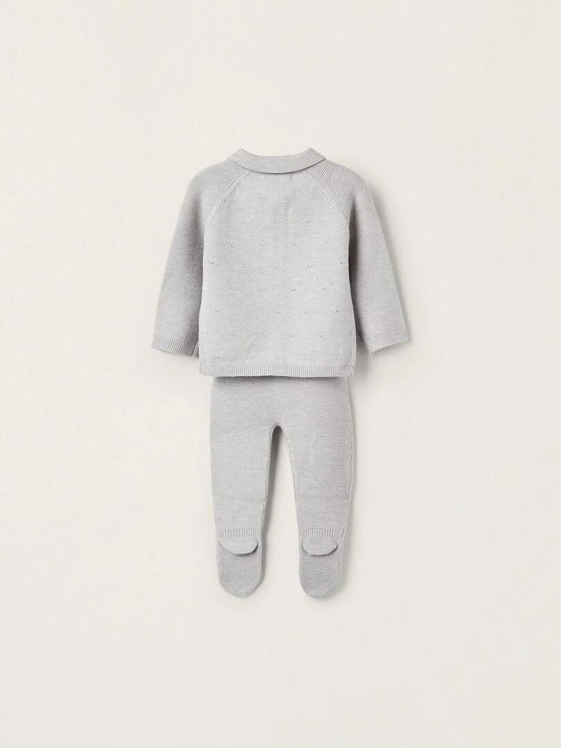 Manteau + Pantalon en Maille pour Nouveau Né EARLY BLOOM Gris clair