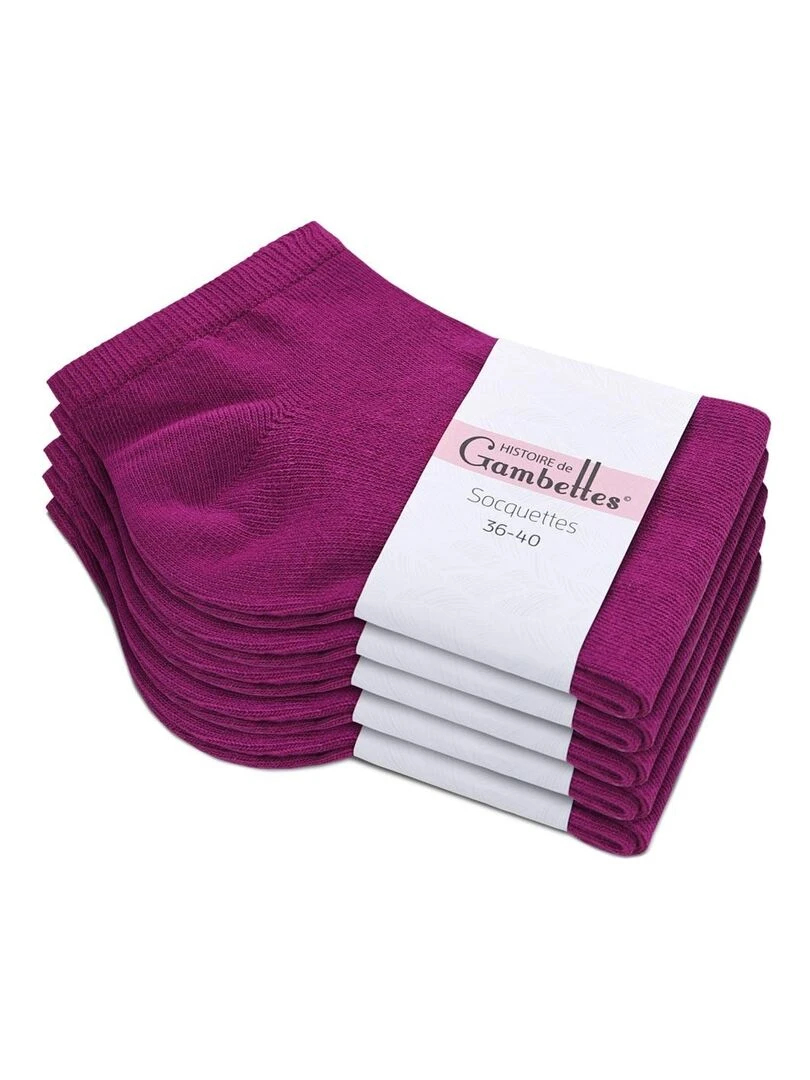 Socquettes Coton Prémium Lot 5 Paires Fabrication UE Violet prune