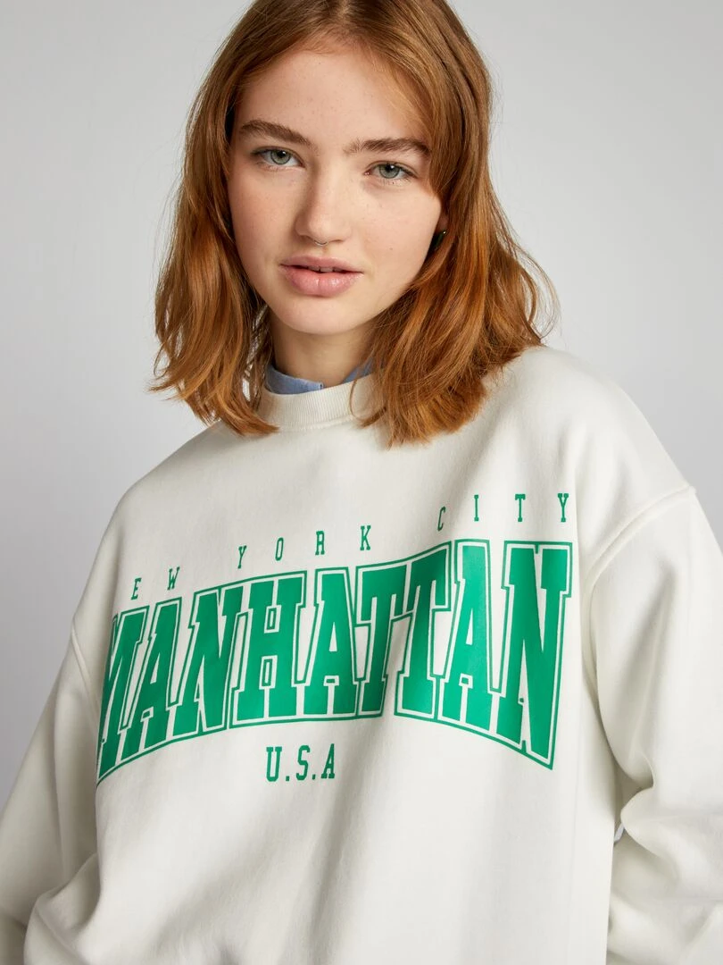 Sweat molletonné à imprimé   Blanc