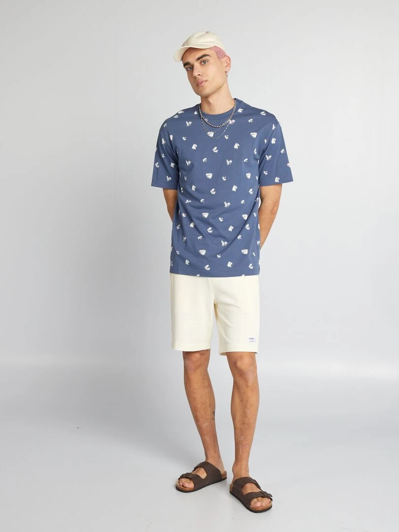 T shirt à col rond avec imprimé Bleu