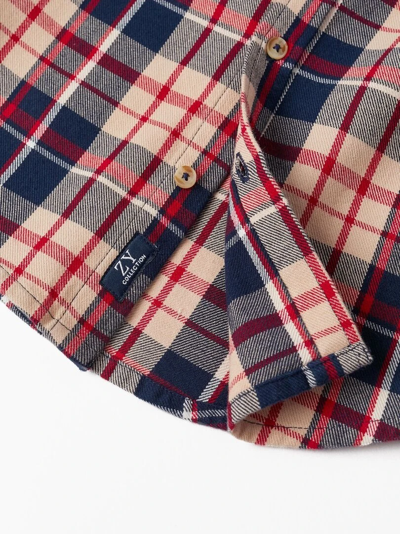 Chemise en coton à carreaux pour garçon 'B&S' manches longues  NOËL   Bleu foncé