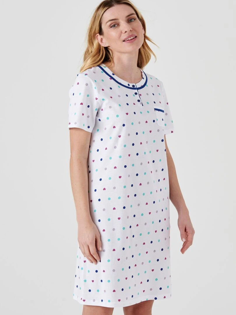 Chemise de nuit manches courtes jersey imprimé   Damart   Bleu