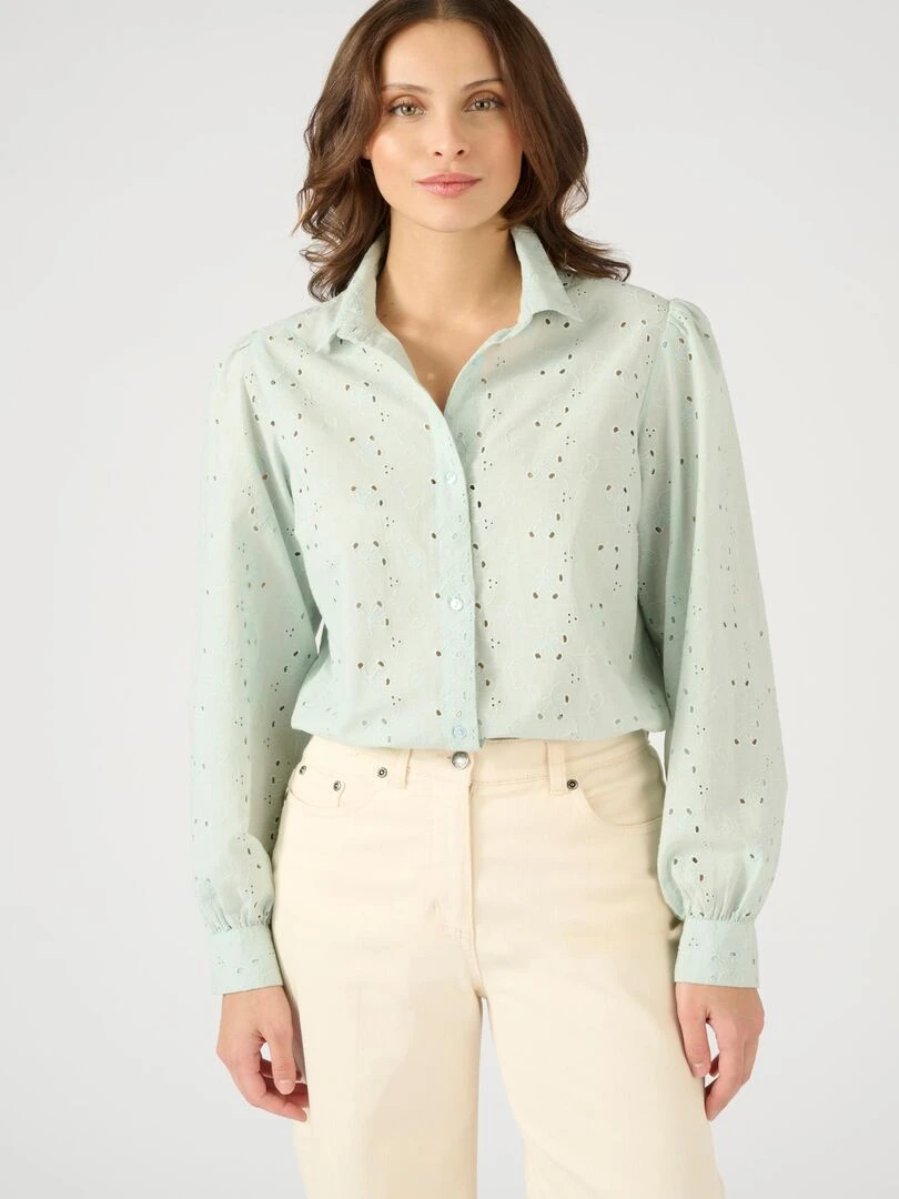 Chemisier broderie anglaise Damart Vert d'eau
