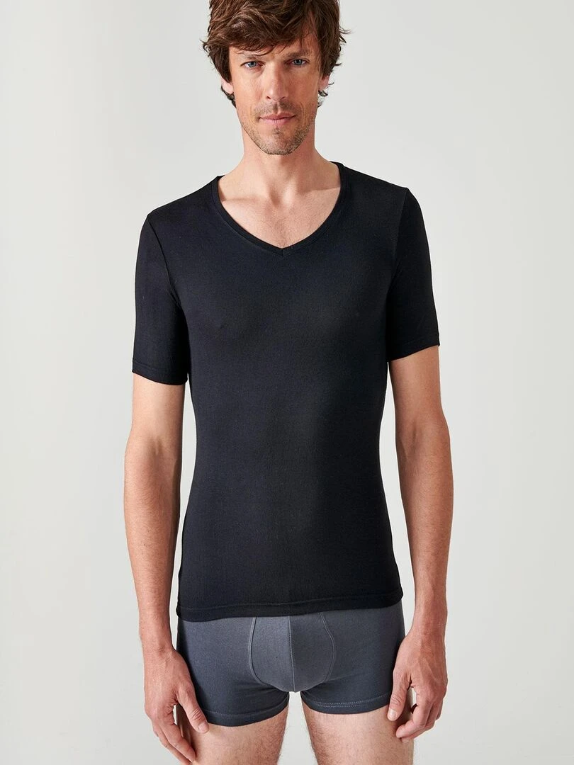 T shirt manches courtes col V Thermolactyl Sensitive Damart Noir