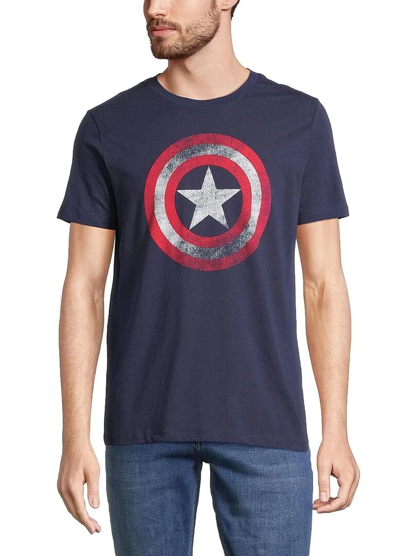 T shirt adulte Captain America bouclier Marvel 100% Coton Bleu marine M Bleu marine