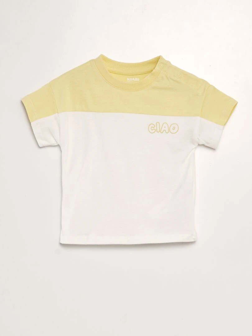 T shirt color block à col rond Jaune/blanc