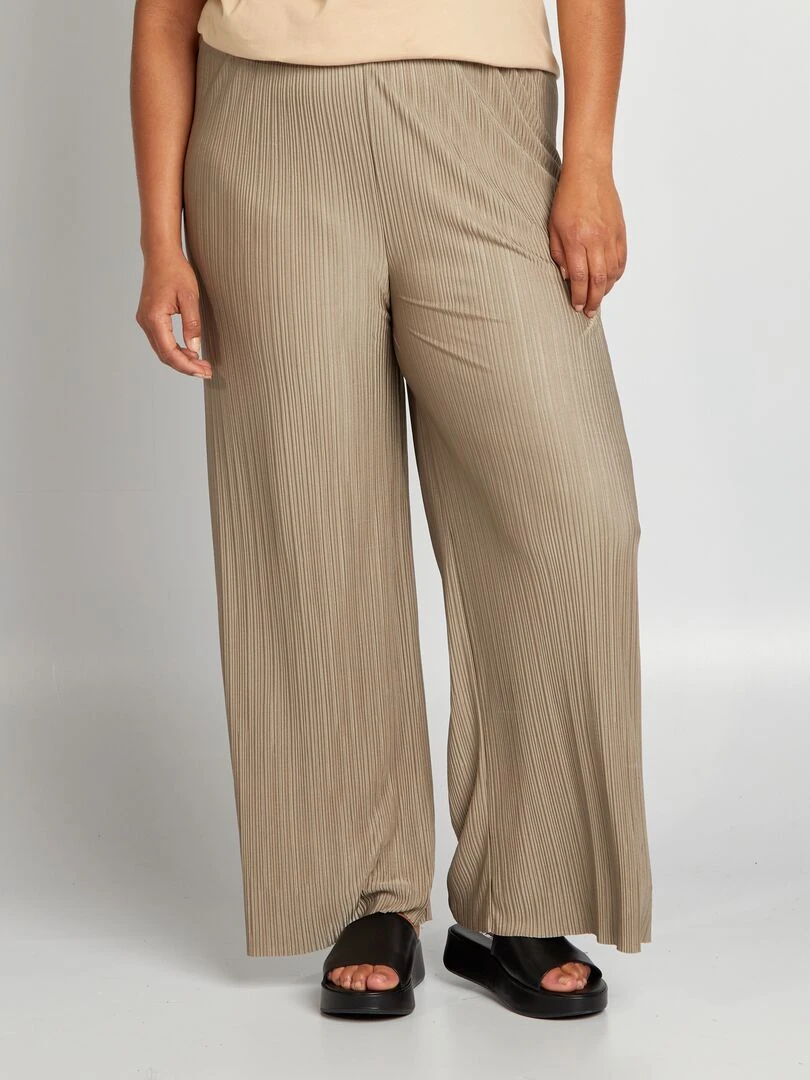 Pantalon large en maille plissée Taupe