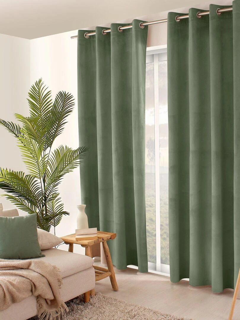 Rideau uni en velours Vert