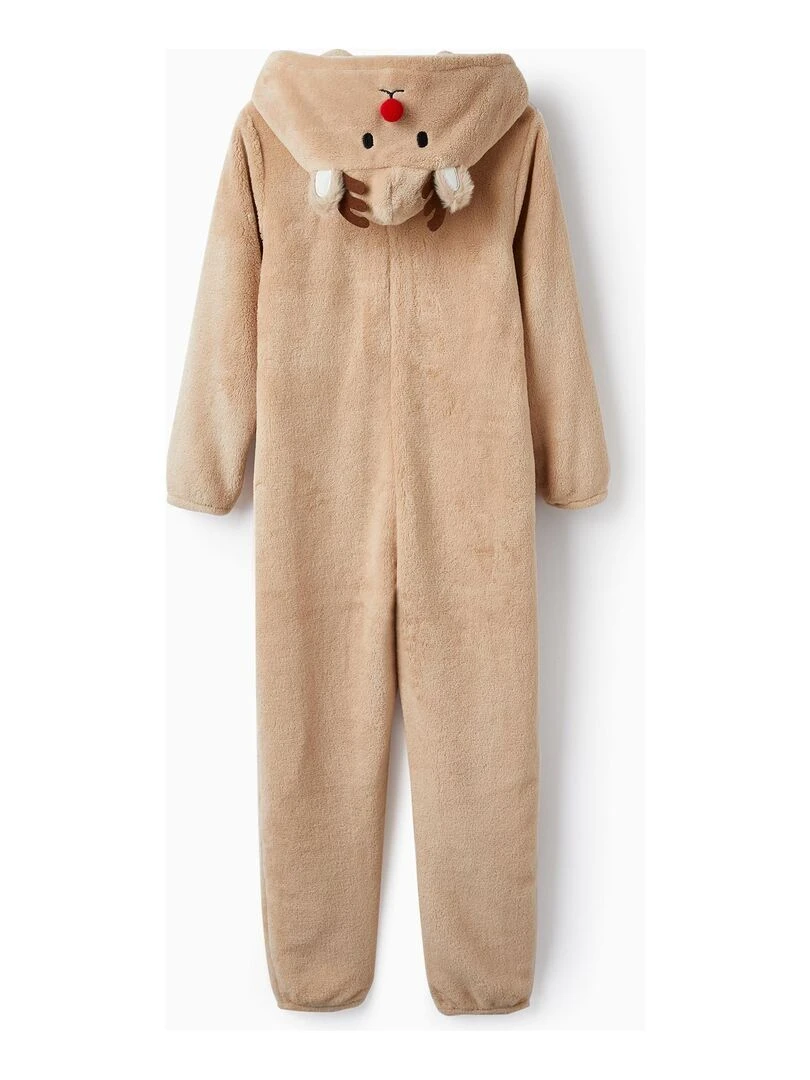Pyjama Grenouillère en polaire avec capuche pour garçon 'Rudolph' NOËL Beige foncé