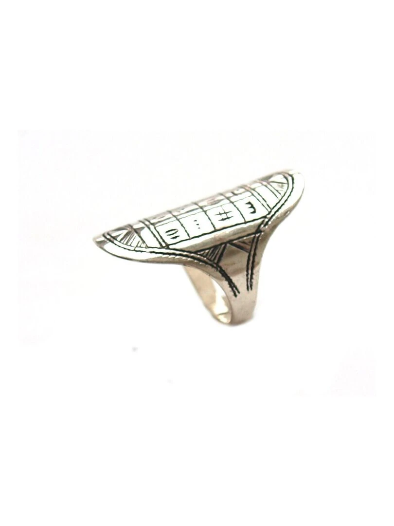 Longue Bague Touareg allongée gravée d'alphabet touareg Bijoucolor Argent